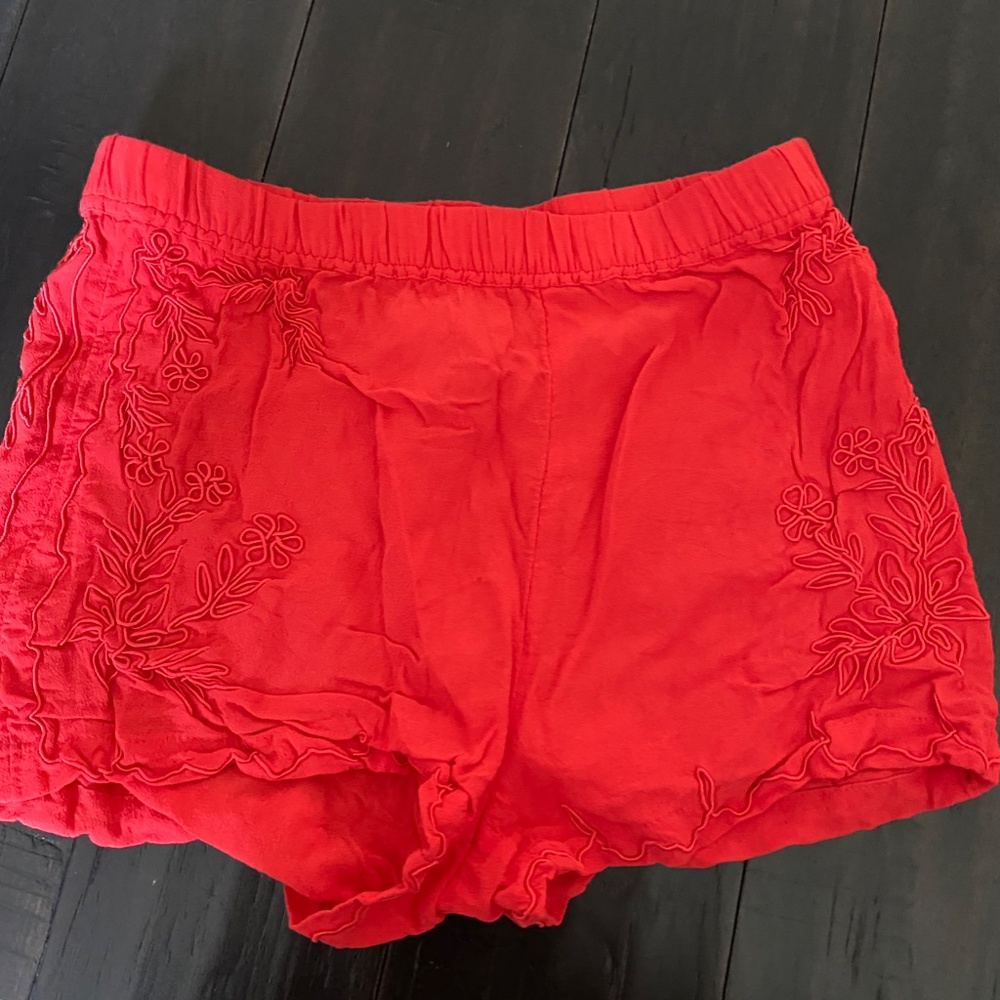 Red Shorts with Raised Floral Print - Women's Size 4